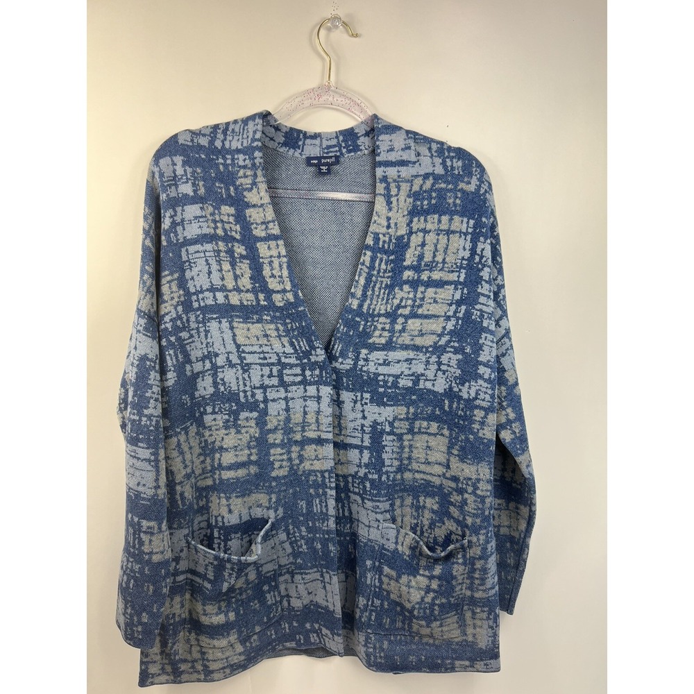 Pure Jill Indigo Cardigan Women's Sz S Petite Blue/Grays One‎ Snap Long Sleeve